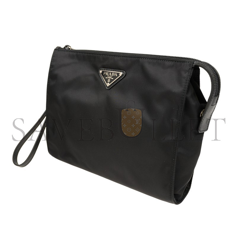 PRADA BLACK RE-NYLON CLUTCH BAG 2NE789 (22*17*6.5cm)
